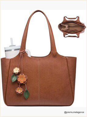 Vegan Leather Tote Bag with 40oz Cup Holder - Medium 22L